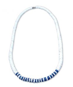 שרשרת צ'וקר דסקיות צדפים לבנה סיומת דסקיות צדפים כחול לבן