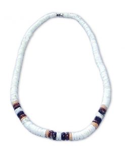 שרשרת צ'וקר דסקיות צדפים לבנה סיומת חרוזים חום שחור