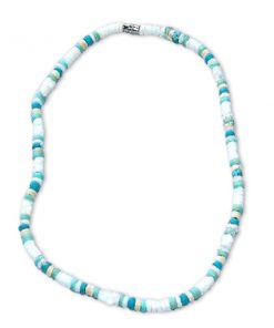 שרשרת צ'וקר צדפים משבצות בגווני תכלת לבן