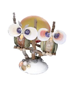 בובה 2 ינשופים על ענף מצדפים עבודת יד