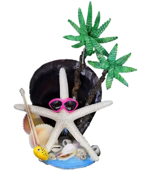 בובה של כוכב ים עם משקפיים מצדפים בעבודת יד