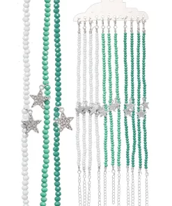 צמידים לקרסול הרגל חרוזים ב-3 גוונים כוכב כסף משובץ