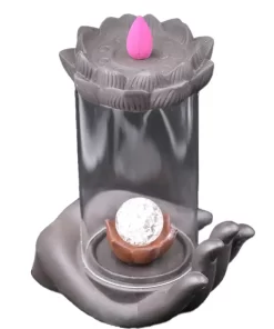 מבער קטורת קרמי מפל עשן עם תאורת לד