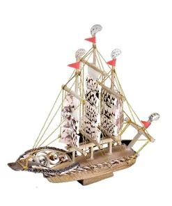 אוניית מפרש מעץ מלא עבודת יד לקישוט על מדף