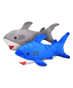 בובת כריש פרווה קטיפתית בצבעי אפור ותכלת